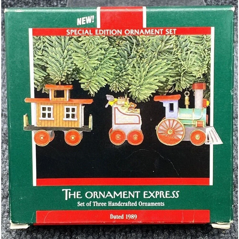 Lot of 2 Vintage 1989 Hallmark Keepsake The Ornament Express Train Toy Sets NIB